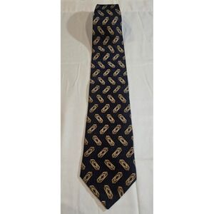 HONORS Necktie Mens Silk Blue Gold Geometric Pattern Made in USA